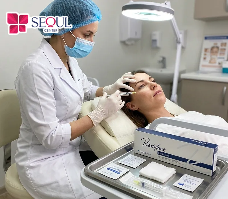 Bác sĩ tiến hành tiêm Restylane - Lidocaine trẻ hóa mắt theo các bước chuẩn an toàn y khoa