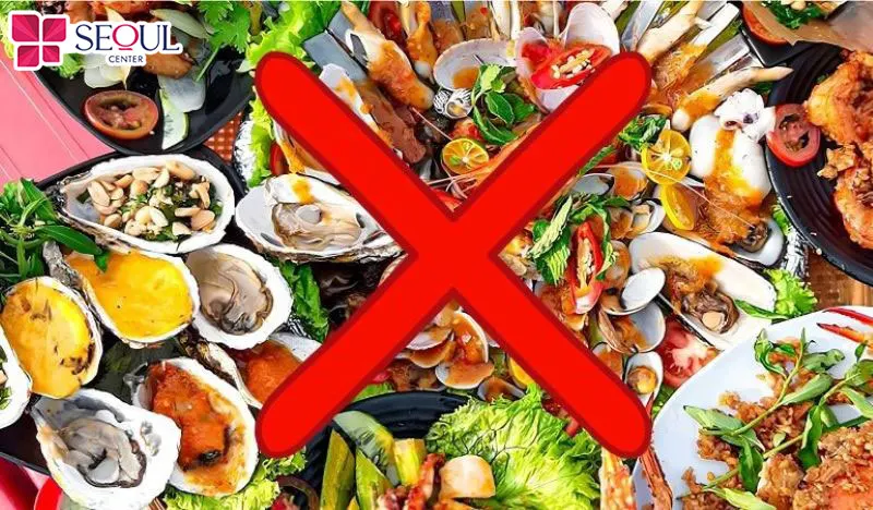 Hạn chế hải sản sau phun mày để giảm nguy cơ kích ứng, sưng và hỗ trợ vùng da phun xăm phục hồi, lên màu ổn định hơn
