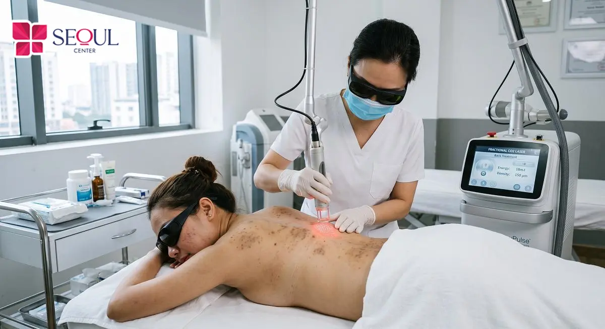 Quá trình trị thâm lưng Laser Fractional tại Seoul Center sẽ do bác sĩ da liễu trực tiếp thực hiện