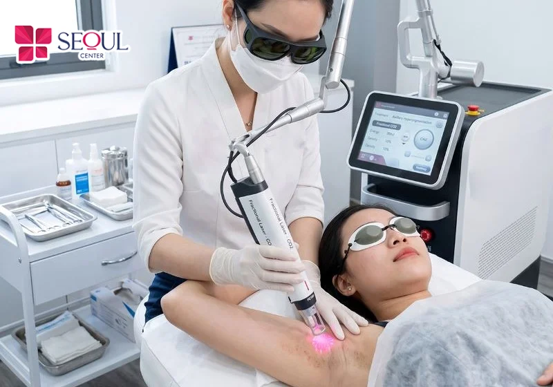 Quy trình trị thâm nách Laser Fractional được diễn ra theo các bước chuẩn an toàn y khoa do chính tay bác sĩ thực hiện