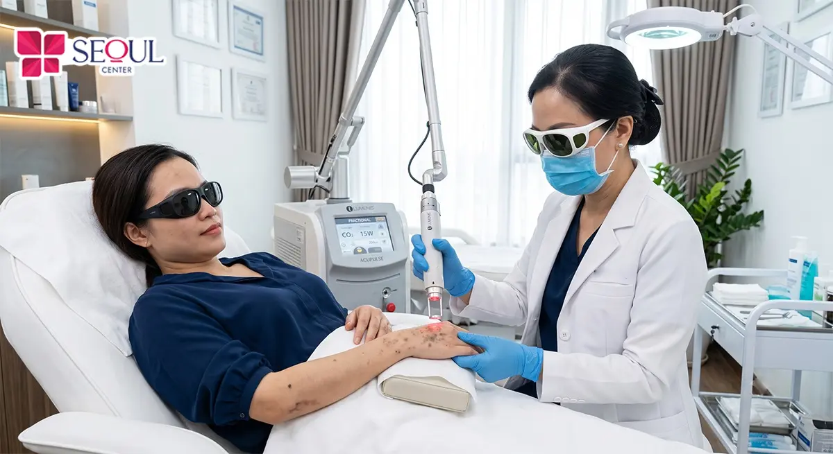 Điều trị bằng laser có thể hỗ trợ cải thiện tình trạng tăng sắc tố vùng tay ở những trường hợp có chỉ định phù hợp.