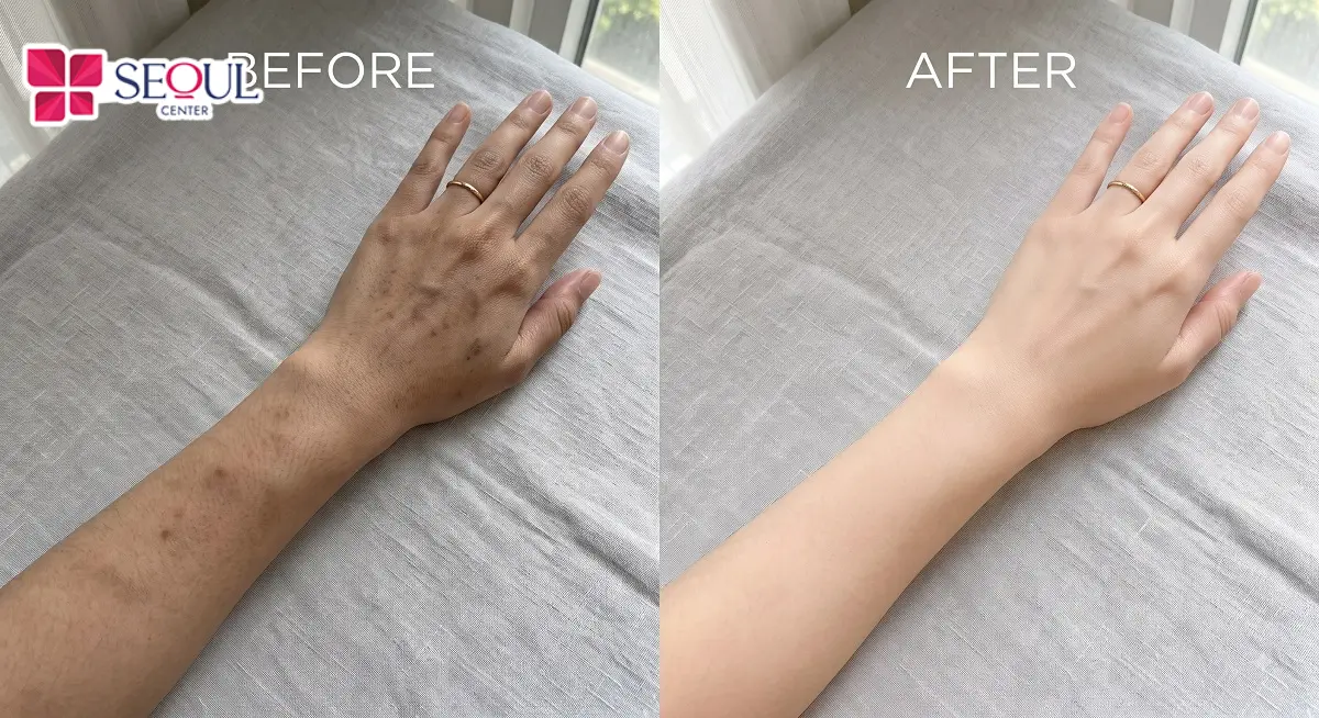 Da trắng sáng mịn màng đều màu hơn sau khi trị thâm công nghệ Laser Fractional