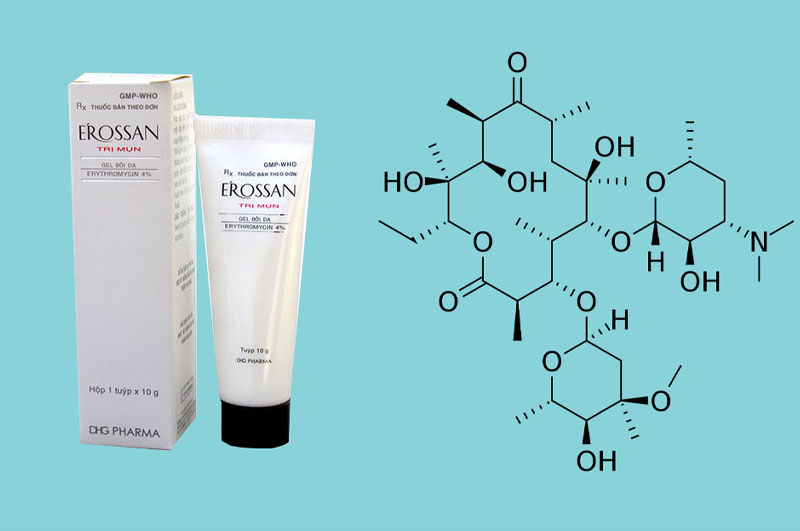 Erossan với 0.4g Erythromycin ức chế sự hình thành của vi khuẩn gây mụn