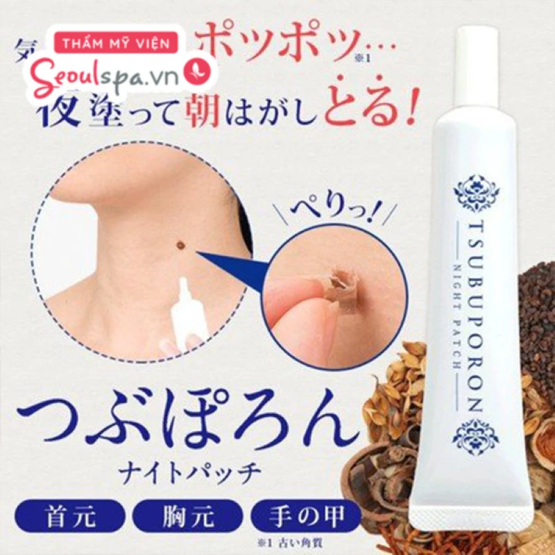 Kem tẩy nốt ruồi Tsubuporon là sản phẩm được chiết xuất từ 46 loại thảo dược giúp tăng cường hiệu quả làm mờ sắc tố và phục hồi da