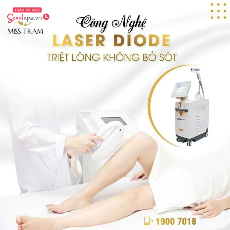 Miss Tram Spa ứng dụng công nghệ triệt lông Diode Laser công nghệ coa giúp đem lại hiệu quả an toàn mà không gây đau rát da