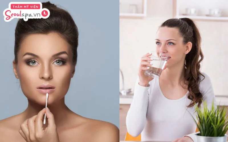 Vệ sinh môi thật kỹ và uống thật nhiều nước lọc để tăng cường quá trình đào thải cồn khi lỡ uống bia sau phun môi