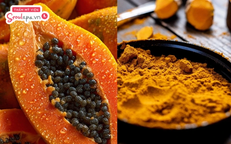 Kết hợp đu đủ với bột nghệ nguyên chất là cách giúp tẩy tế bào chết nhẹ nhàng và làm mềm lớp sừng hiệu quả