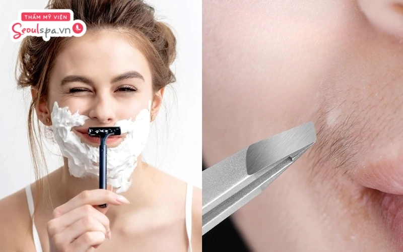 Cạo và nhổ lông mặt là hai cách loại bỏ lông mặt nhanh chóng và hiệu quả ngay tại nhà