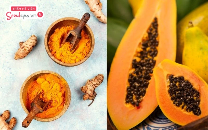 Trộn đều đu đủ chín với bột nghệ là hỗn hợp triệt lông mặt giúp lông nhanh rụng khỏi bề mặt da