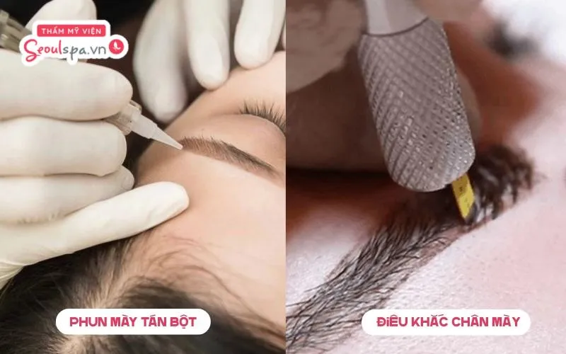 Phun mày tán bột và điêu khắc chân mày sẽ có một số đặc điểm khác nhau liên quan đến kỹ thuật và dụng cụ thực hiện