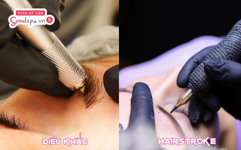 Dao khắc thủ công thường tác động khá sâu vào tầng thượng bì da nên mức độ đau thường cao hơn so với hairstroke