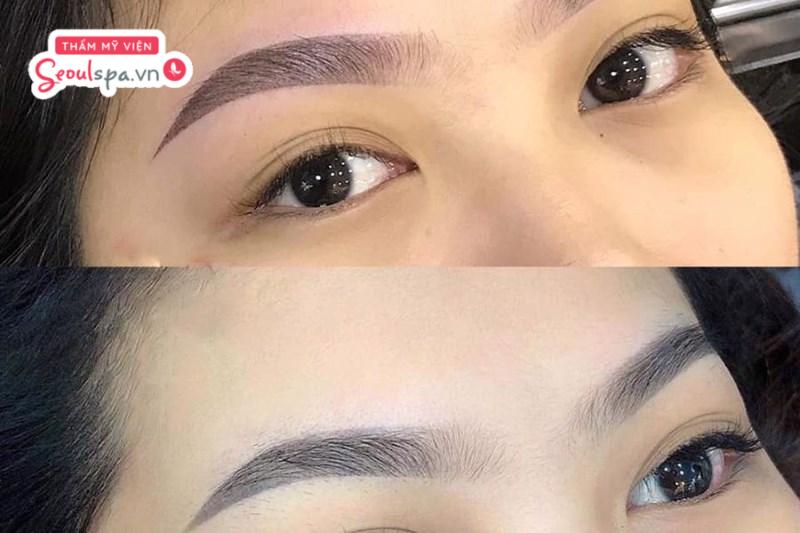 Hình ảnh chân mày ổn định màu sắc và giảm sưng đỏ rõ rệt sau khi bong tróc mực xăm