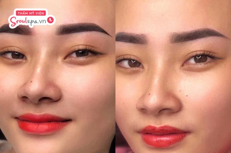 Chân mày trước khi bong thường đậm màu với độ chân thật và tự nhiên  kém hơn so với chân mày sau khi bong tróc