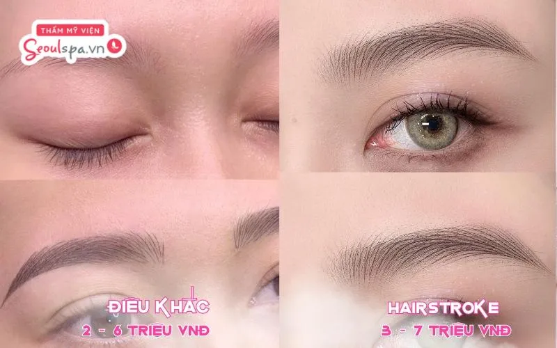 Hairstroke và điêu khắc chân mày sẽ có sự chênh lệch về giá đáng kể tùy theo địa chỉ phun xăm thực hiện