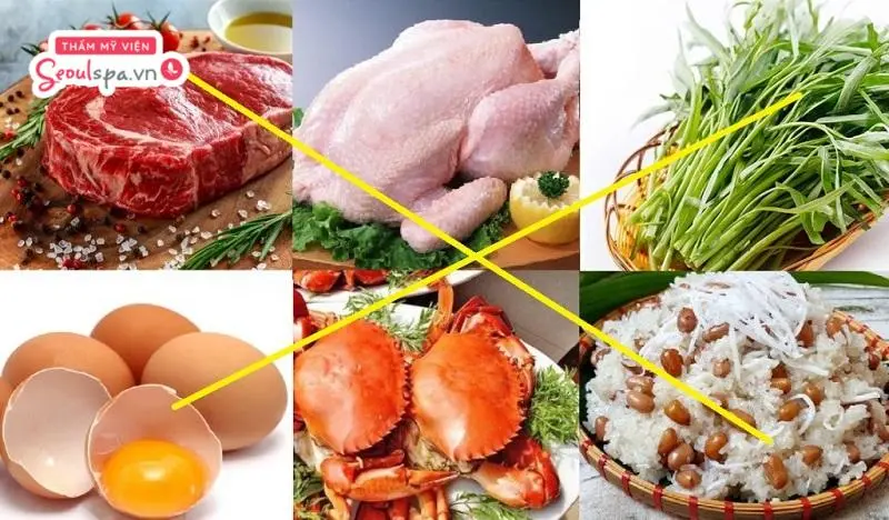Sau khi phun mày bạn cần kiêng những thực phẩm trên để tránh mày nhiễm trùng, lâu lành, lên màu không đẹp
