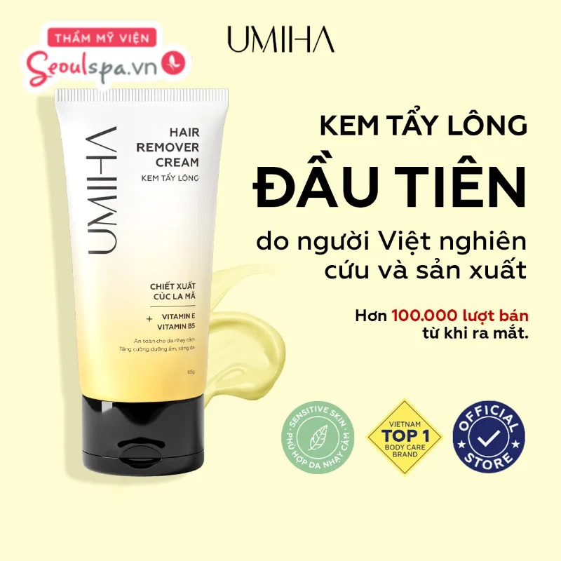 Kem tẩy lông UMIHA được nghiên cứu và sản xuất tại Việt Nam với hiệu quả loại bỏ lông an toàn cho da nhạy cảm