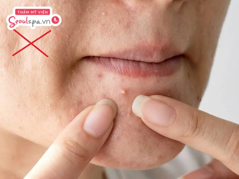 Không nên nặn mụn sau khi triệt lông mặt