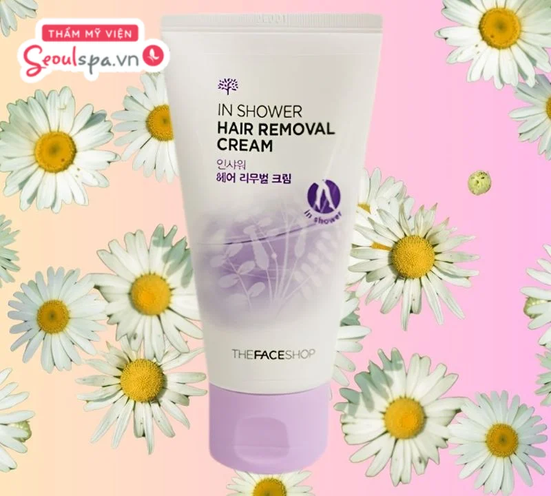 Kem tẩy lông The Face Shop với thành phần chiết xuất từ thiên nhiên giúp hỗ trợ loại bỏ lông nhẹ nhàng sau khi sử dụng.