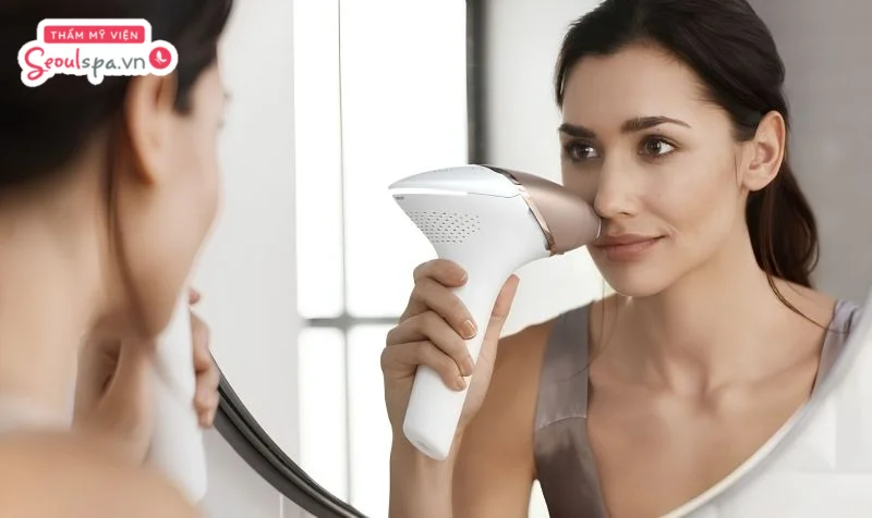 Máy triệt lông cầm tay nhỏ gọn, tiện lợi, giúp người dùng dễ dàng triệt lông tại nhà hoặc mang theo khi di chuyển.