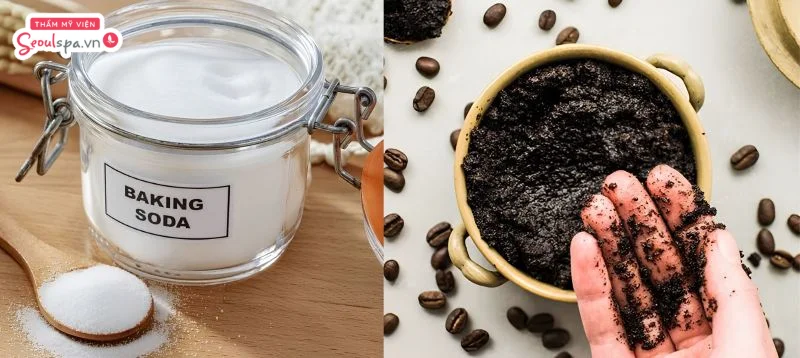 Bã cà phê và baking soda giúp tẩy tế bào chết và làm mờ lông chân