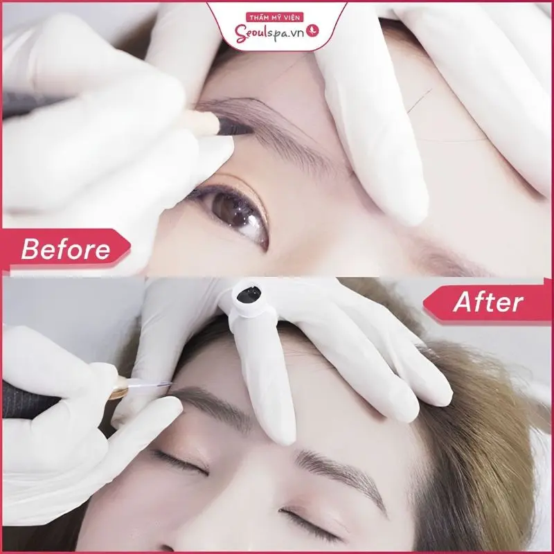 SeoulSpa.vn ứng dụng kỹ thuật điêu khắc hiện đại, tạo từng sợi chân mày tự nhiên, mềm mại và hài hòa với lông mày thật.