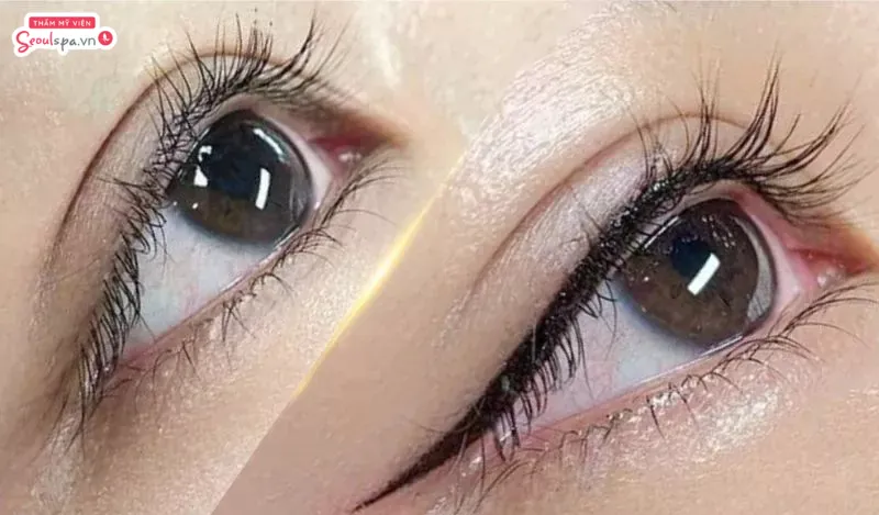 Sau khi xăm mí mắt, đường eyeliner trở nên thanh mảnh, cong nhẹ ở đuôi giúp đôi mắt trông to tròn, long lanh và có chiều sâu tự nhiên hơn.