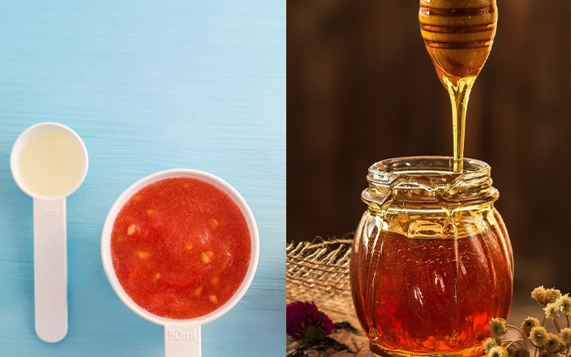 Cà chua và mật ong giúp giảm thâm mụn