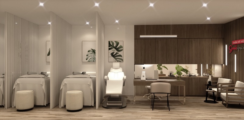 Phòng dịch vụ trị liệu được bày trí nội thất gọn gàng, tinh tế