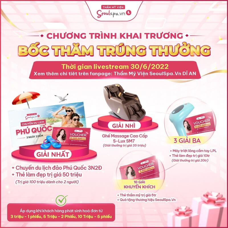 Top 20+ Tham My Vien O Di An Binh Duong Seoul Spa Dĩ An Khai Trương - Ưu Đãi Đồng Giá 199K Dịch Vụ Làm Đẹp 18 Khách hàng tham gia bốc thăm trúng thưởng ngày mở bán có thể nhận được những phần thưởng siêu khủng
