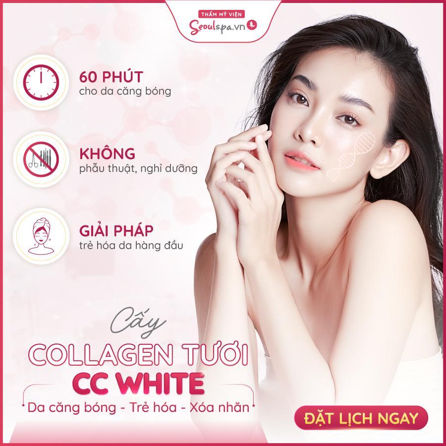 Công nghệ cấy Collagen tươi CC White giúp da bổ sung collagen duy trì cấu trúc da, làm chậm quá trình lão hóa