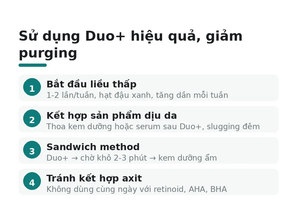 Làm thế nào để dùng Duo+ hiệu quả mà giảm đẩy mụn?