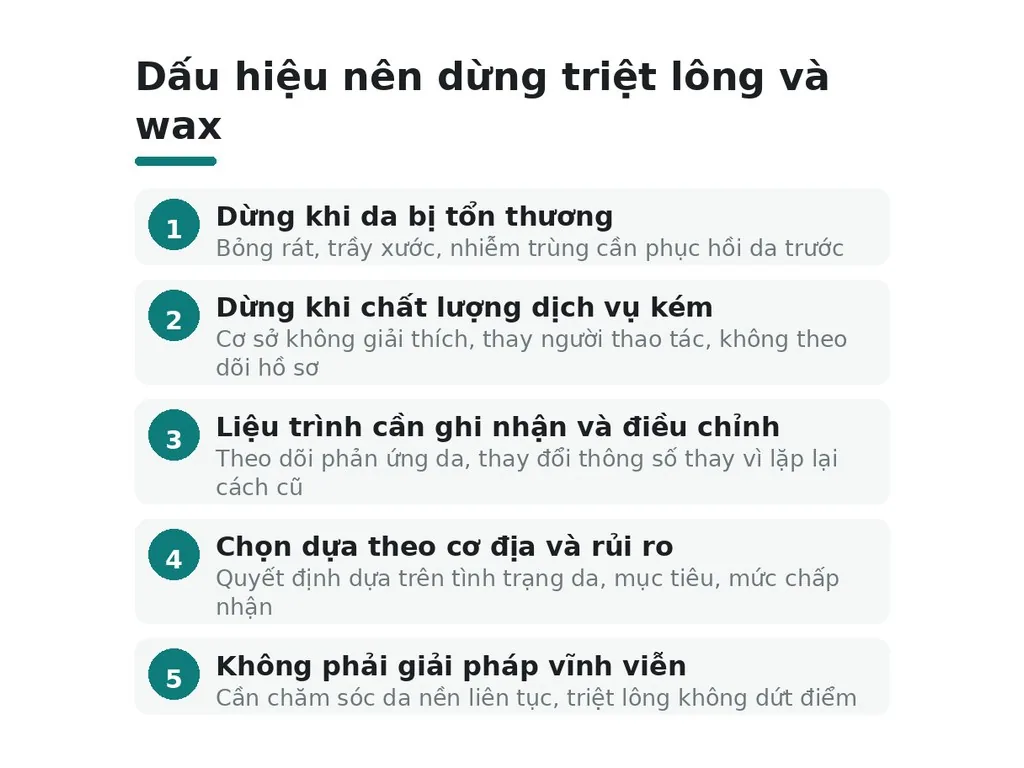 Khi nào không nên tiếp tục triệt lông và wax?