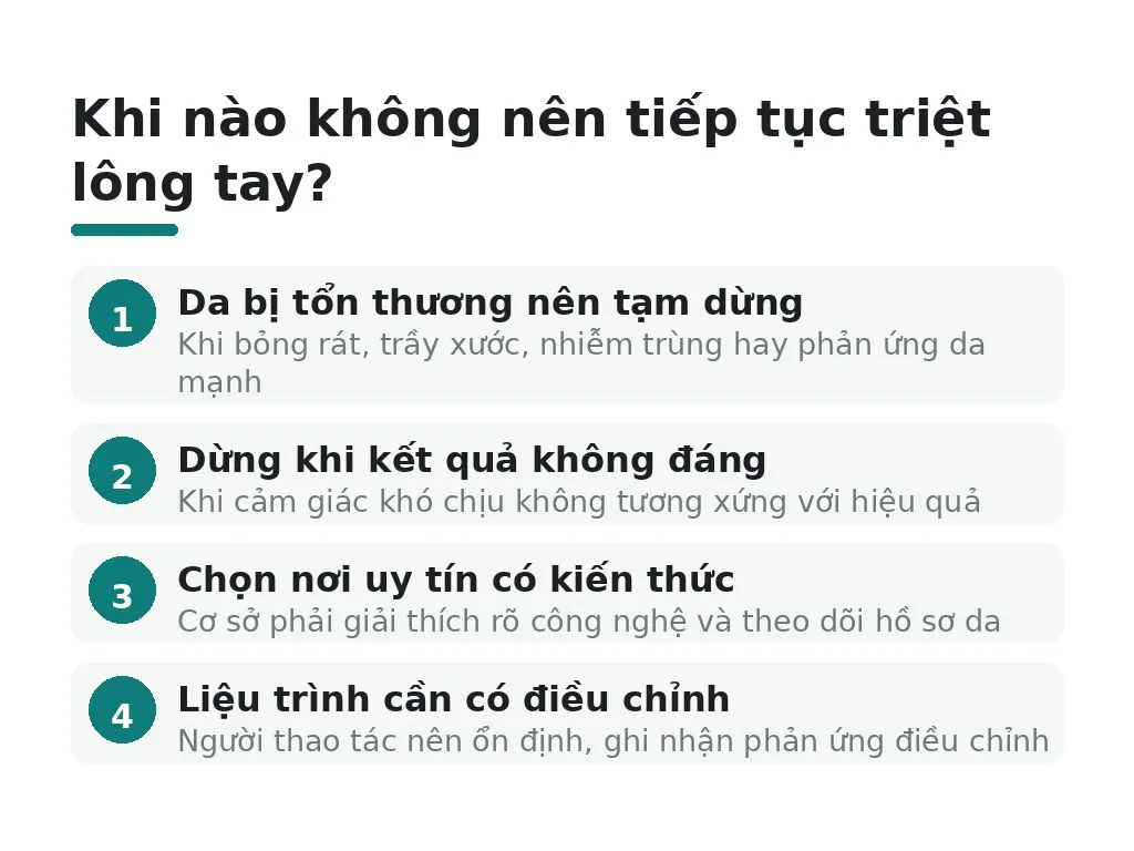 Khi nào không nên tiếp tục triệt lông tay?