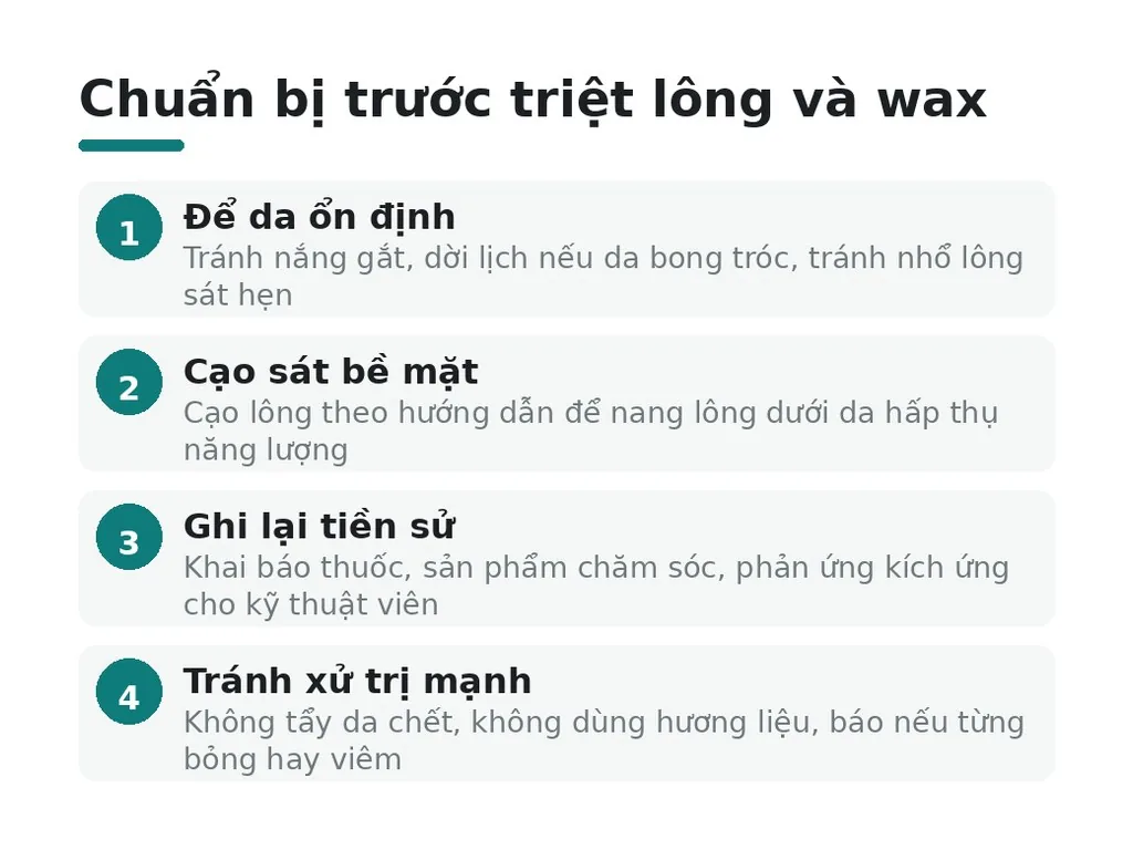 Nên chuẩn bị gì trước buổi triệt lông và wax?