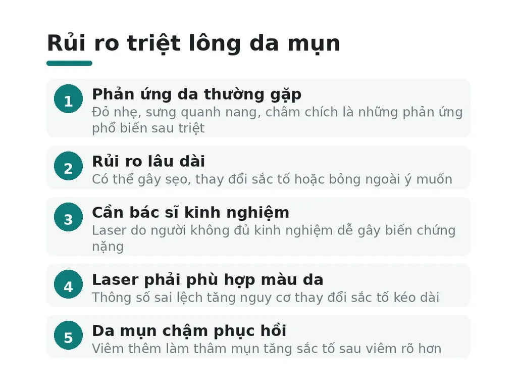 Da mụn triệt lông mặt có những rủi ro gì?