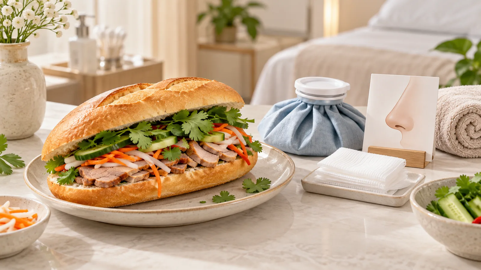 Nâng mũi ăn bánh mì thịt được không? Mốc an toàn